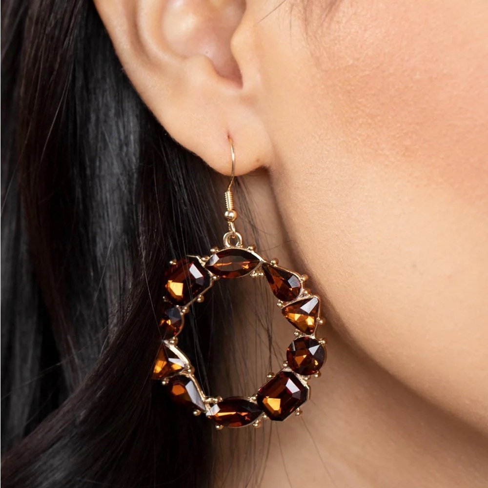 Elegant Gold and Brown Hoop Earrings - Picture 2 of 2